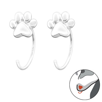 Silver Paw Print Ear Huggers