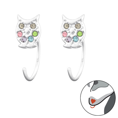 Silver Owl Ear Huggers with Crystal