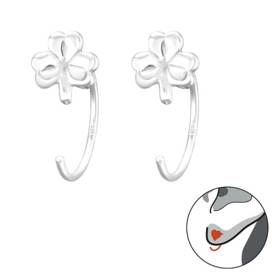 Silver Three-Leaf Clover Ear Huggers