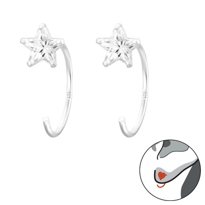 Silver Star Ear Huggers with Cubic Zirconia