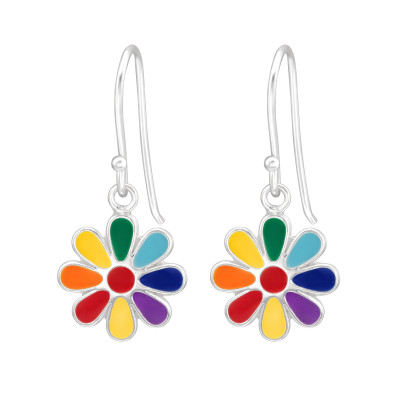 Children's Silver Flower Earrings with Epoxy