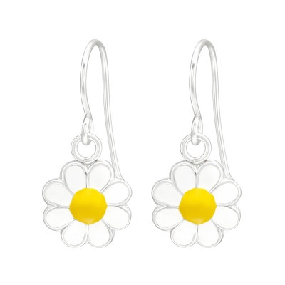 Children's Silver Flower Earrings with Epoxy