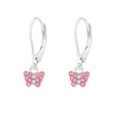 Children's Silver Butterfly Lever Back Earrings with Crystal