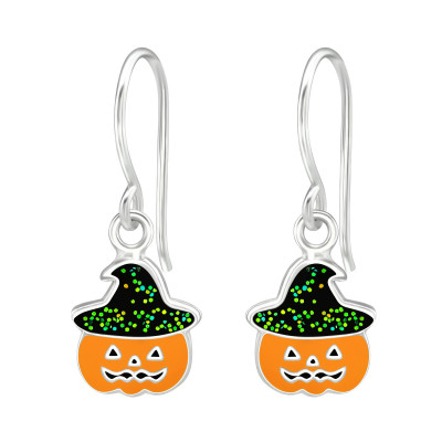 Children's Silver Pumpkin Earrings with Epoxy