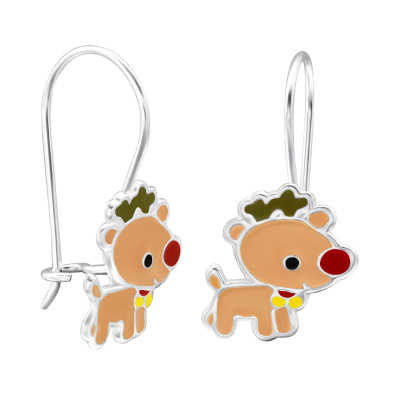 Children's Silver Reindeer Earrings with Epoxy