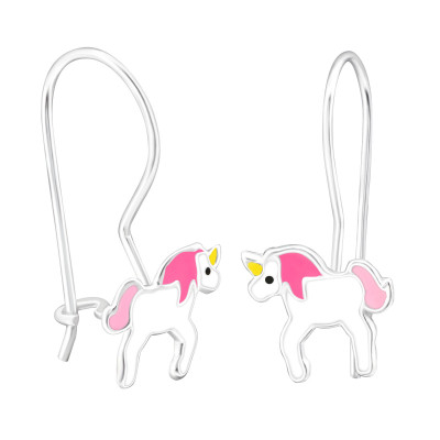 Children's Silver Unicorn Earrings with Epoxy