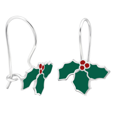 Holly Leaf Children's Sterling Silver Earrings and Hanger with Epoxy