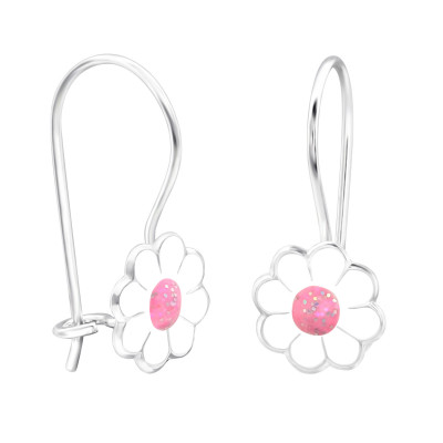 Children's Silver Flower Earrings with Epoxy