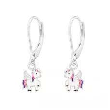 Children's Silver Unicorn Lever Back Earrings with Epoxy