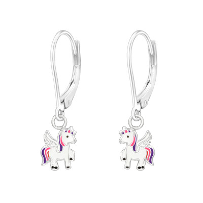 Children's Silver Unicorn Lever Back Earrings with Epoxy