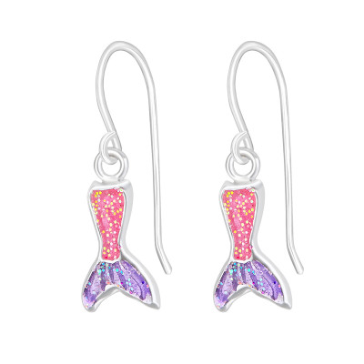 Children's Silver Mermaid Tail Earrings with Epoxy