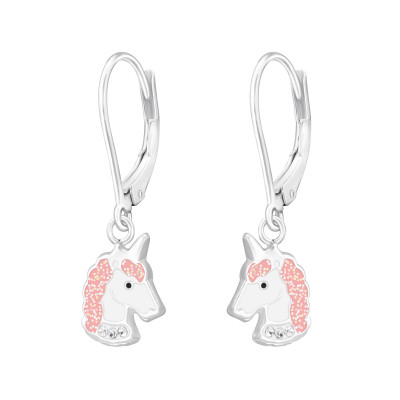 Children's Silver Unicorn Lever Back Earrings with Crystal and Epoxy