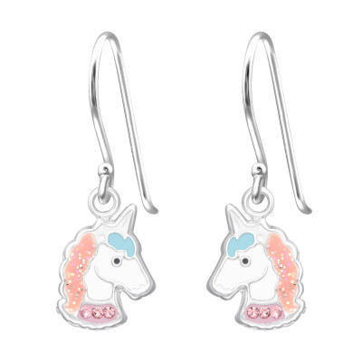 Children's Silver Unicorn Earrings with Crystal