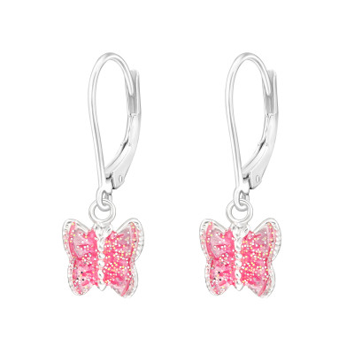 Children's Silver Butterfly Lever Back Earrings with Epoxy