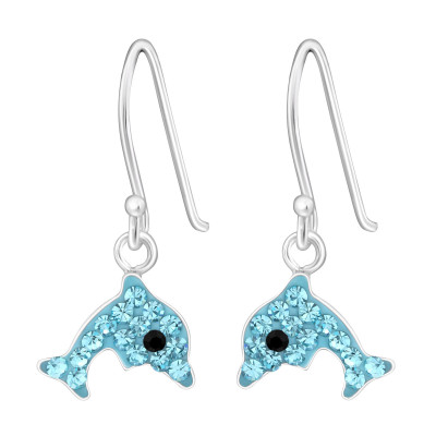 Children's Silver Dolphin Earrings with Crystal