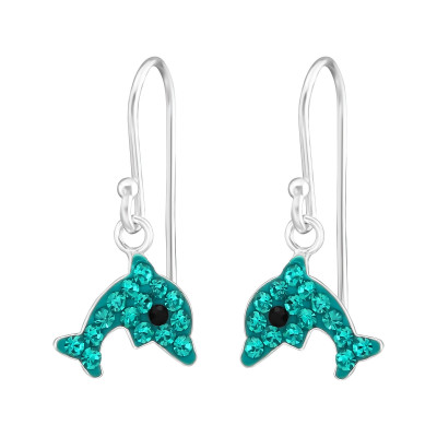 Children's Silver Dolphin Earrings with Crystal