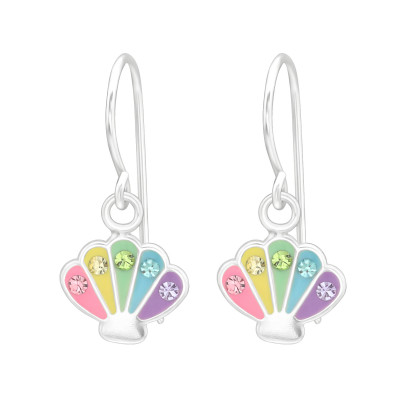 Children's Silver Shell Earrings with Crystal and Epoxy