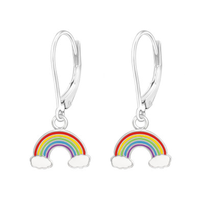 Children's Silver Rainbow Lever Back Earrings with with Epoxy