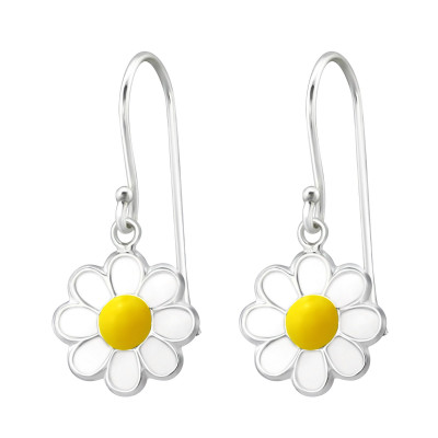 Children's Silver Flower Earrings with Epoxy