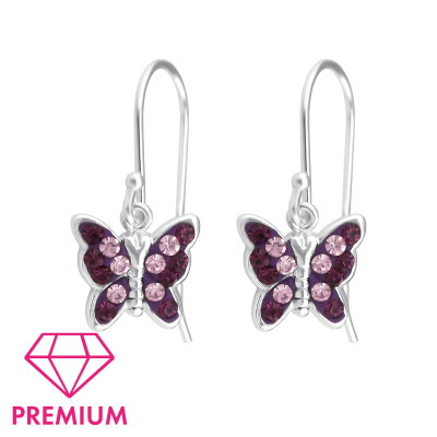 Children's Silver Butterfly Earrings and Hanger with Crystal