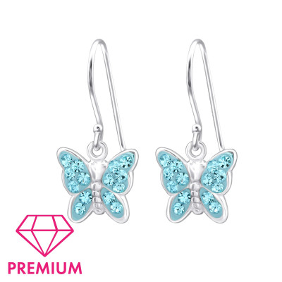 Premium Children's Silver Butterfly Earrings with Crystal