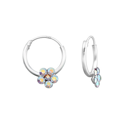 Children's Silver Flower Hoops with Crystal