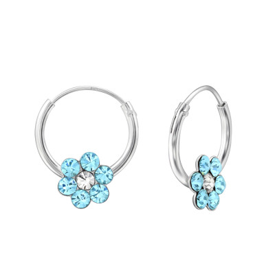 Children's Silver Flower Ear Hoop with Crystal