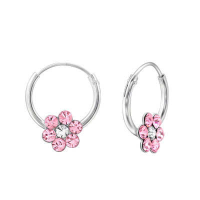 Children's Silver Flower Ear Hoop with Crystal