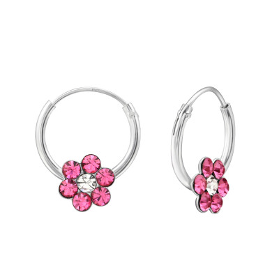 Children's Silver Flower Ear Hoop with Crystal