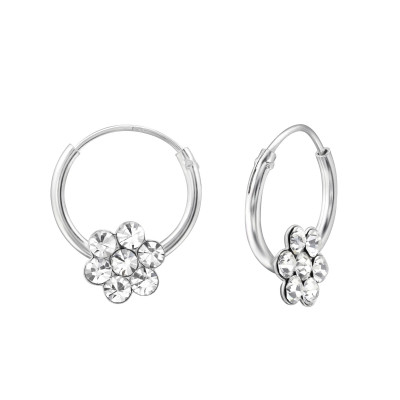 Children's Silver Flower Ear Hoop with Crystal