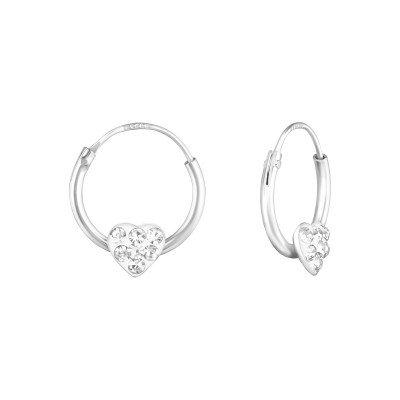 Children's Silver Heart Ear Hoop with Crystal