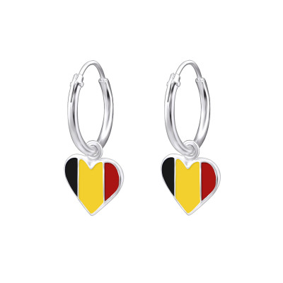 Children's Silver Ear Hoop with Hanging  Belgium Flag and Epoxy