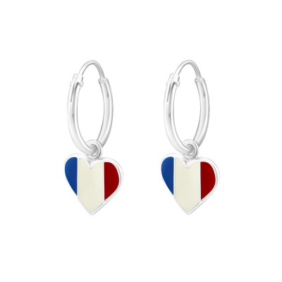 Children's Silver Ear Hoop with Hanging France Flag and Epoxy