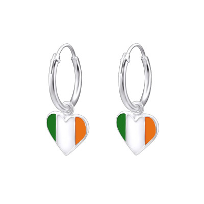 Children's Silver Ear Hoop with Hanging Ireland Flag and Epoxy