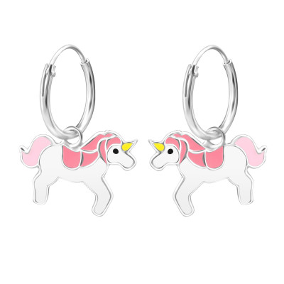 Children's Silver Ear Hoop with Hanging Unicorn and Epoxy