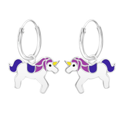 Children's Silver Ear Hoop with Hanging Unicorn and Epoxy