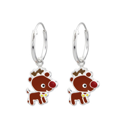 Children's Silver Ear Hoop with Hanging Reindeer and Epoxy