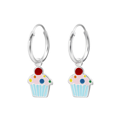 Children's Silver Ear Hoop with Hanging Cupcake and Epoxy