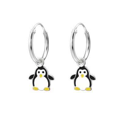 Children's Silver Ear Hoop with Hanging Penguin and Epoxy