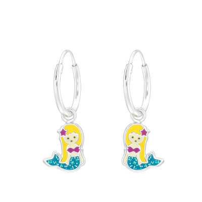 Children's Silver Mermaid Ear Hoops with Epoxy