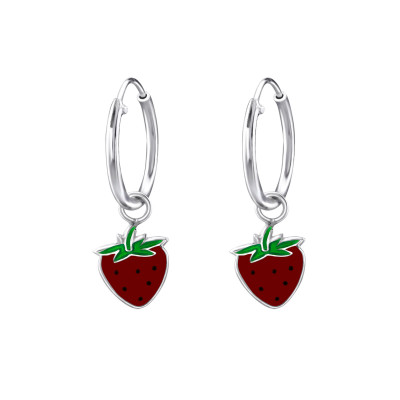 Children's Silver Ear Hoop with Hanging Strawberry and Epoxy