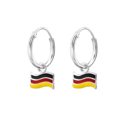 Children's Silver Ear Hoop with Hanging Germany Flag and Epoxy