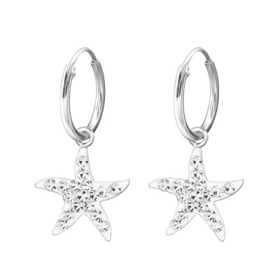 Children's Silver Ear Hoop with Hanging Starfish and Crystal