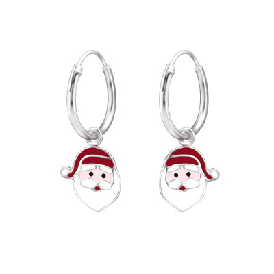 Children's Silver Ear Hoop with Hanging Santa Claus and Epoxy