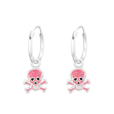 Children's Silver Hanging Skull Ear Hoops with Epoxy