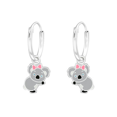 Children's Silver Ear Hoops with Hanging Koala and Epoxy