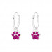 Children's Silver Ear Hoops with Hanging Paw Print and Crystal