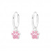 Children's Silver Ear Hoops with Hanging Paw Print and Crystal