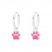 Children's Silver Ear Hoops with Hanging Paw Print and Crystal