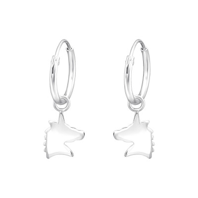 Children's Silver Ear Hoops with Hanging Unicorn